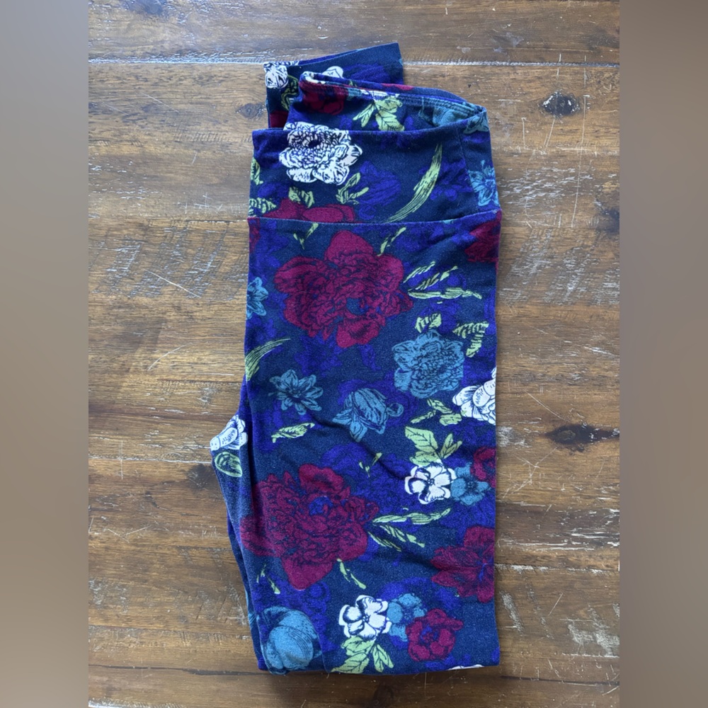 LuLaRoe Floral Leggings - Blue, Red, Green